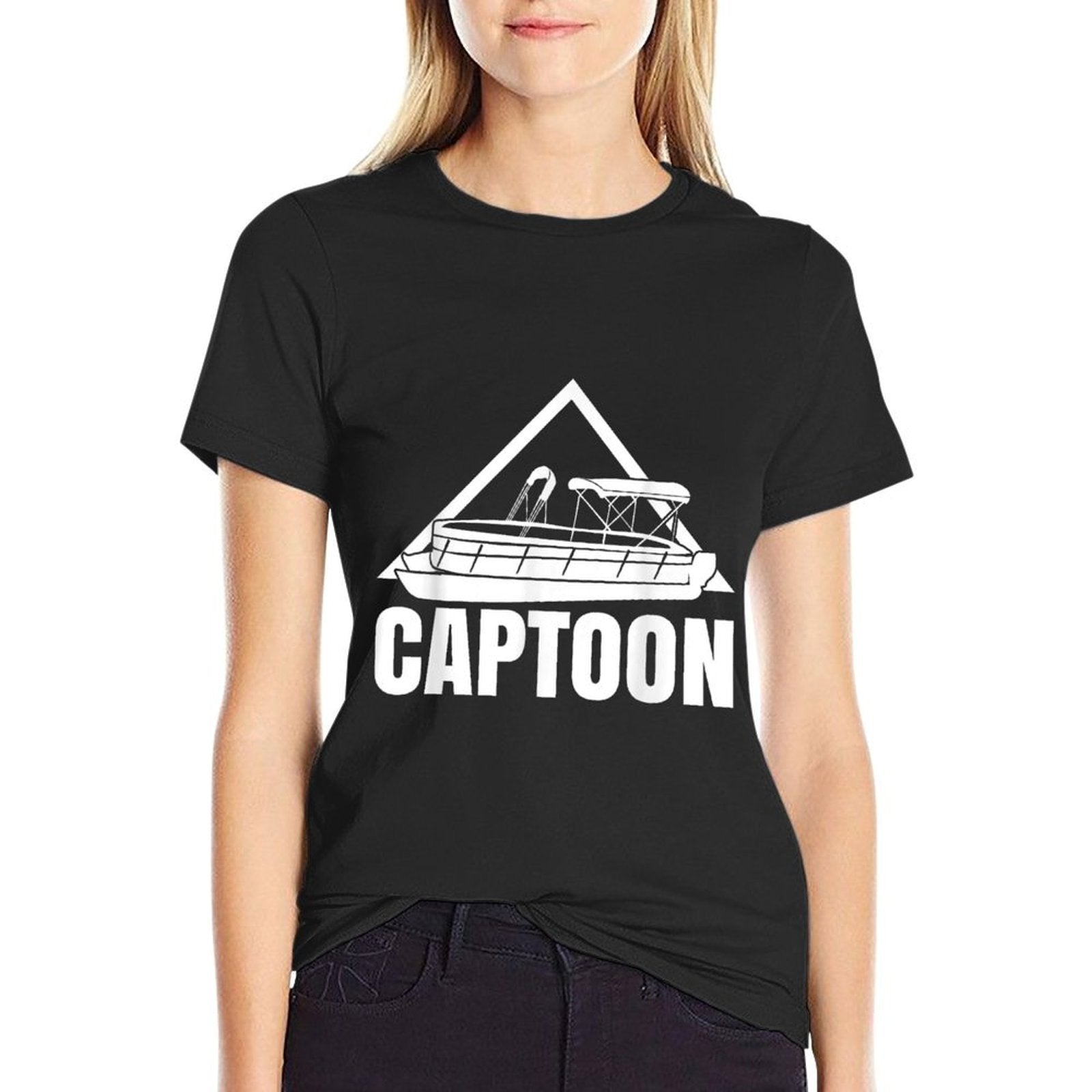 Captoon Funny Boating Pontoon Tritoon Captain Pontoon Boat  Rolled Sleeves T-Shirt