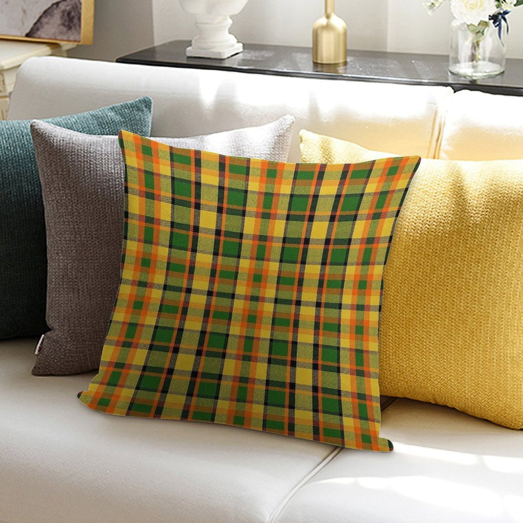 Westy Tartan Yellow Plaid for Bulli Bus Camper Soft Washable Throw Pillow