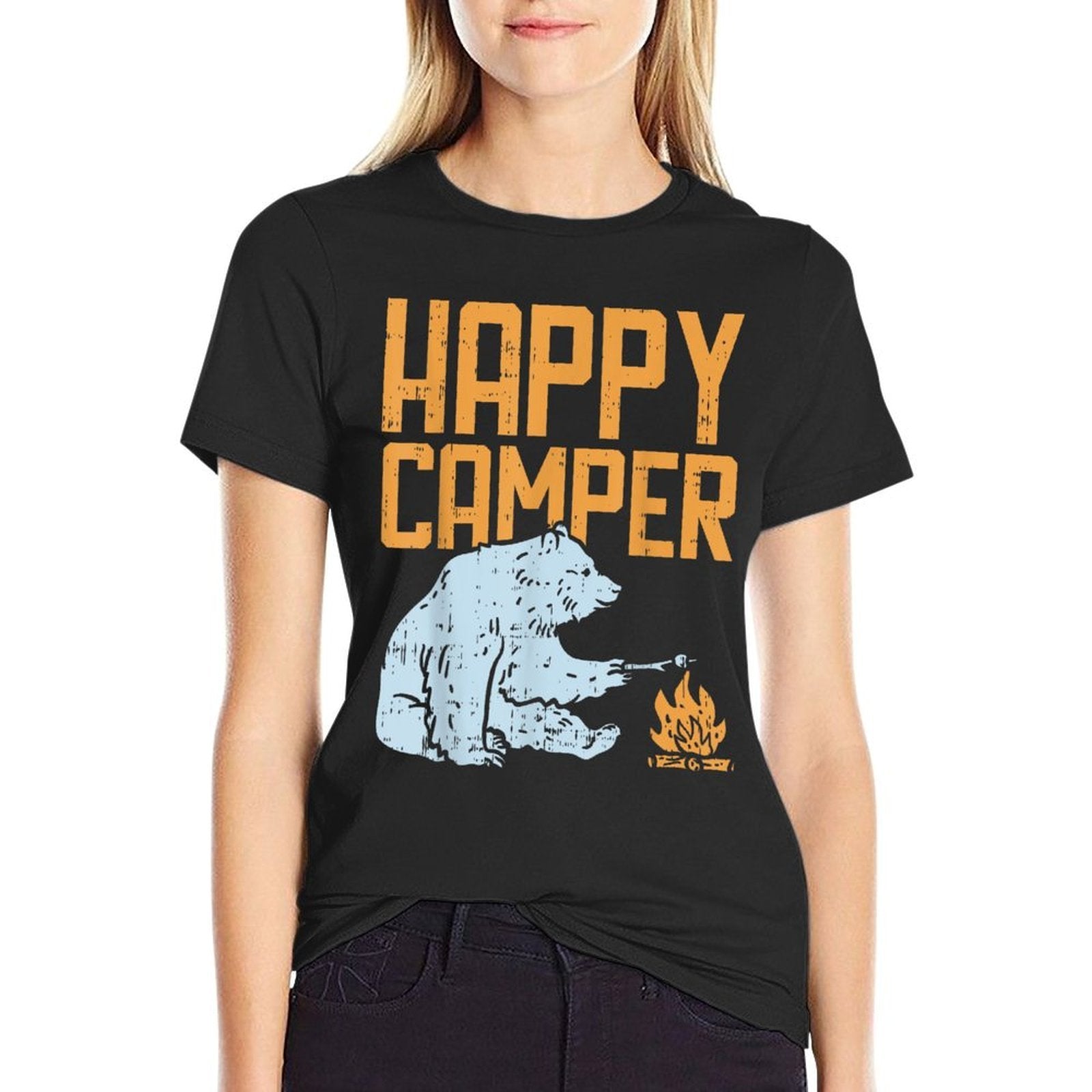 Happy Camper Bear Vacation Hiking Camp Campfire Camping Gift Comfortable T-Shirt