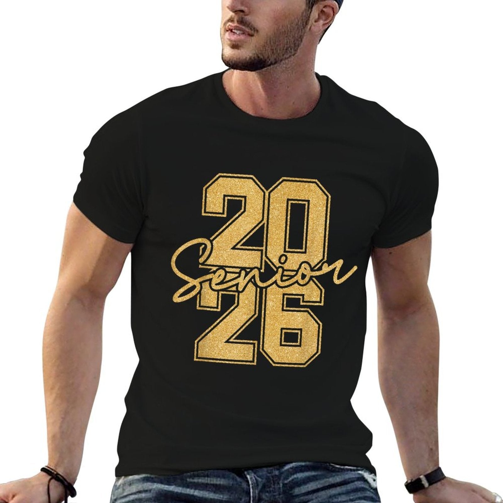 Senior 2026 Class of 2026 Gold Black Senior Graduation Gift  Oversized Silhouette T-Shirt