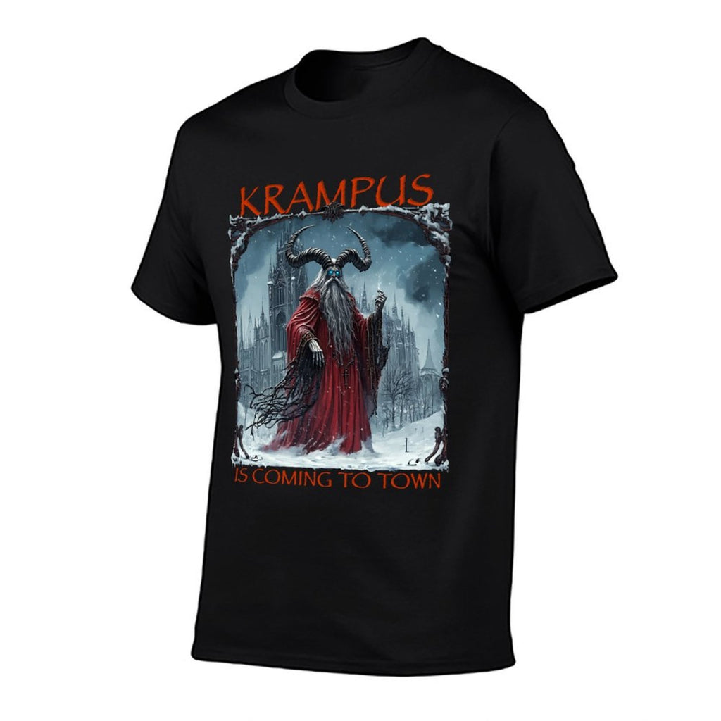Christmas Xmas Horror Costume Krampus Is Coming To Town  Heathered Texture T-Shirt