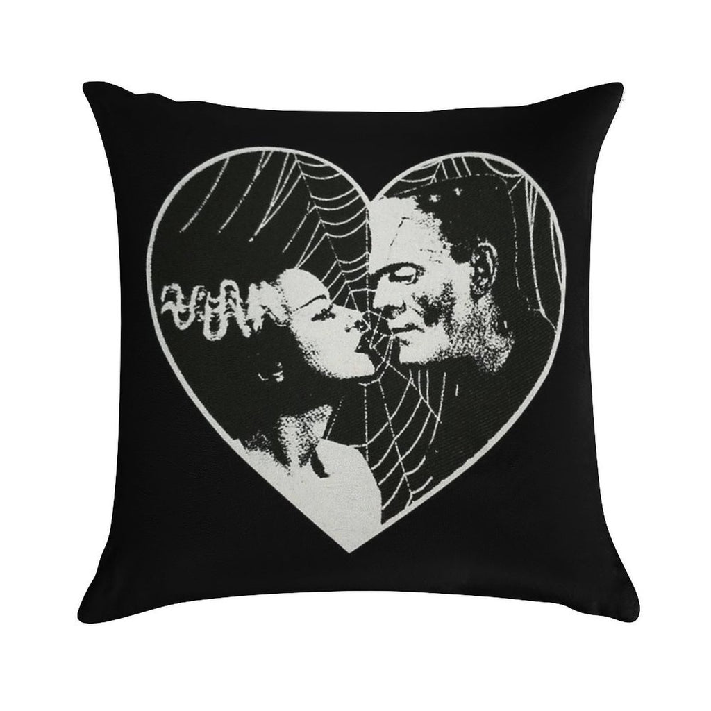 Frankenstein And Bride Goth Emo Heart Soft Hidden Zipper Throw Pillow
