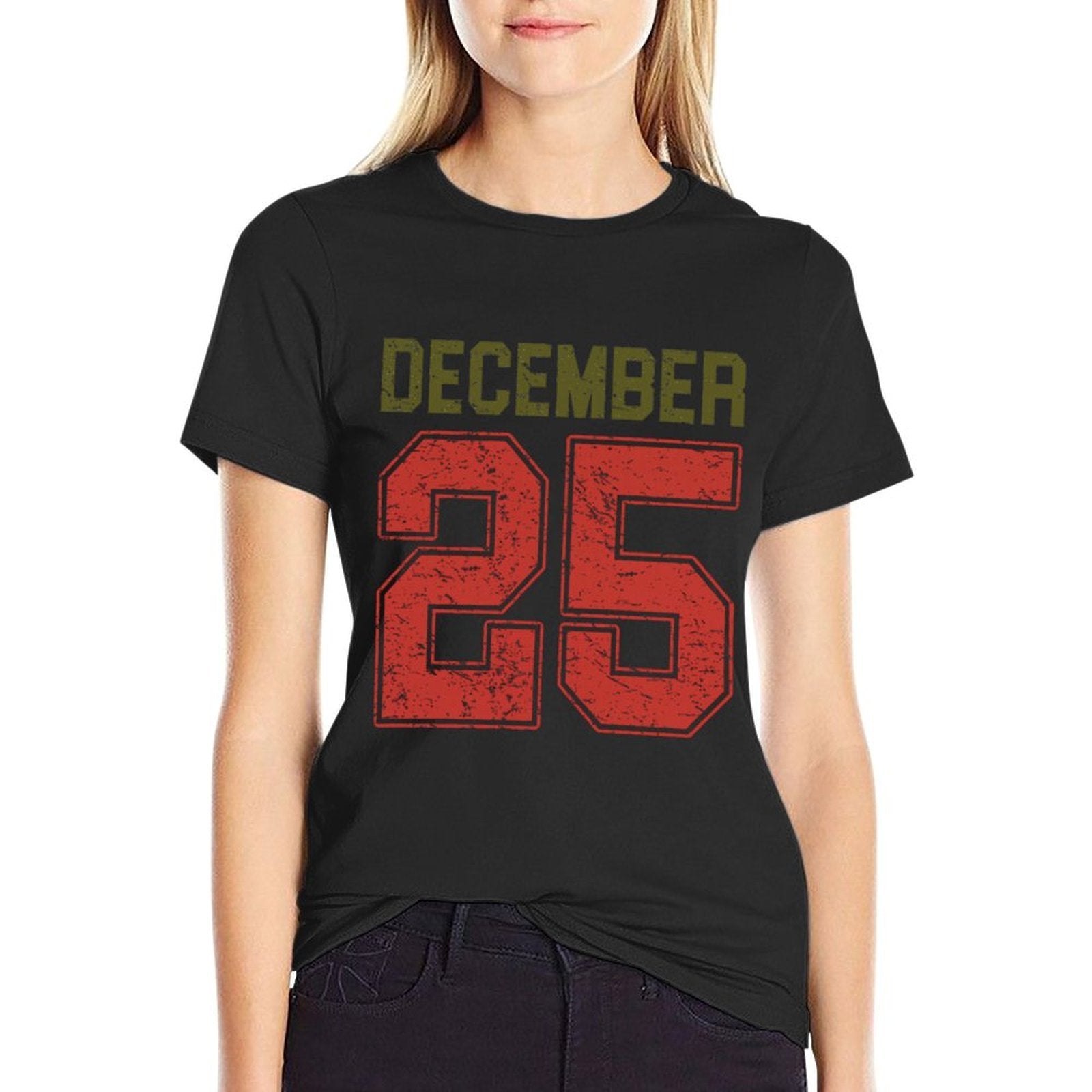 Vintage December 25 Retro Christmas Distressed Holiday  Stretchy T-Shirt
