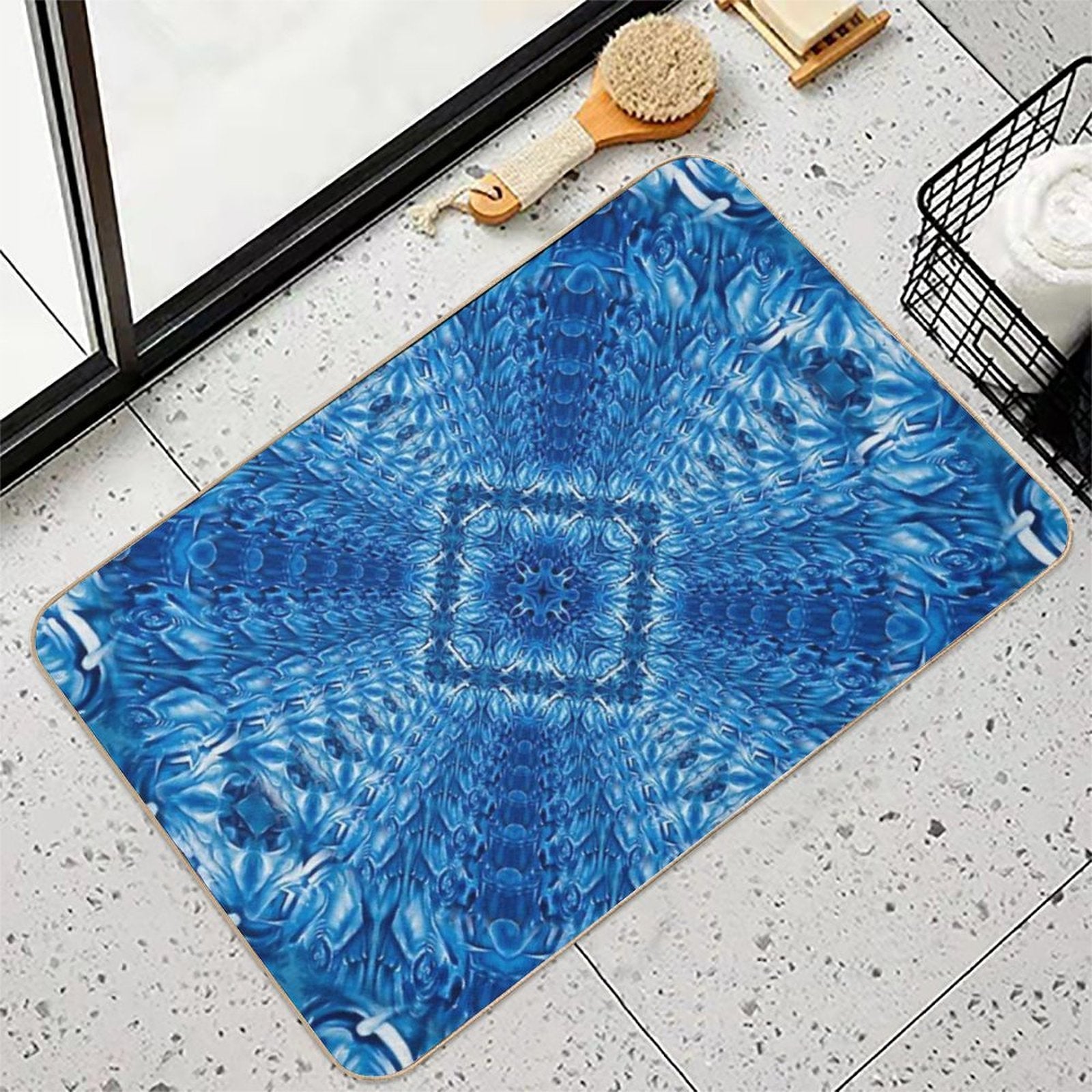 Velvet Splash Bloom Blue Ocean Waves Pattern 1  Dirt-Trapping Bath Mat
