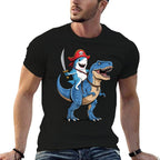 Shark Riding Dinosaur T Rex Pirate Funny Gifts For Boy Kids  Eco-friendly Material T-Shirt