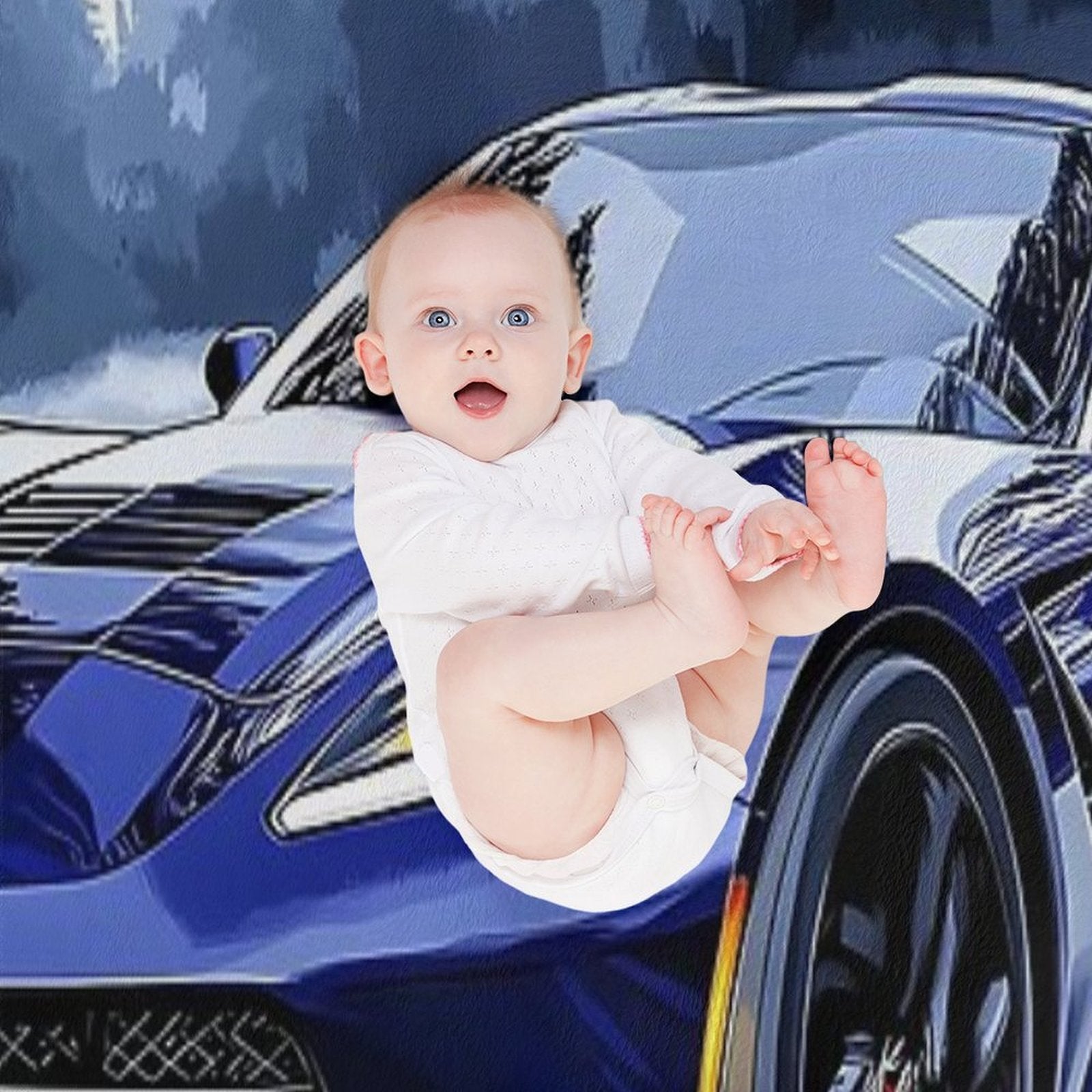 Digital Pop Art – Blue Chevrolet Corvette Stingray C7 VII Premium Throw Blanket