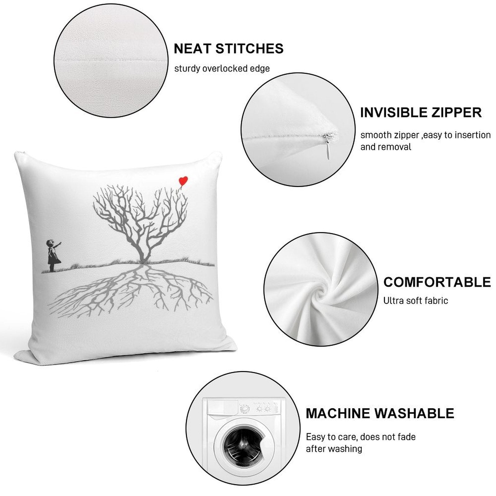 Banksy Heart Tree Soft Durable Construction Throw Pillow