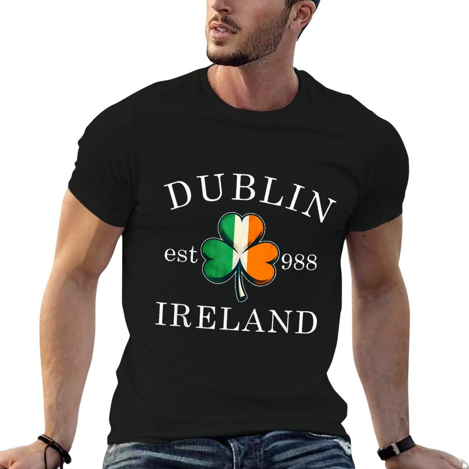 Shamrock St. Patricks Day Dublin Ireland Est 988 Irish  Summer-ready Fabric T-Shirt