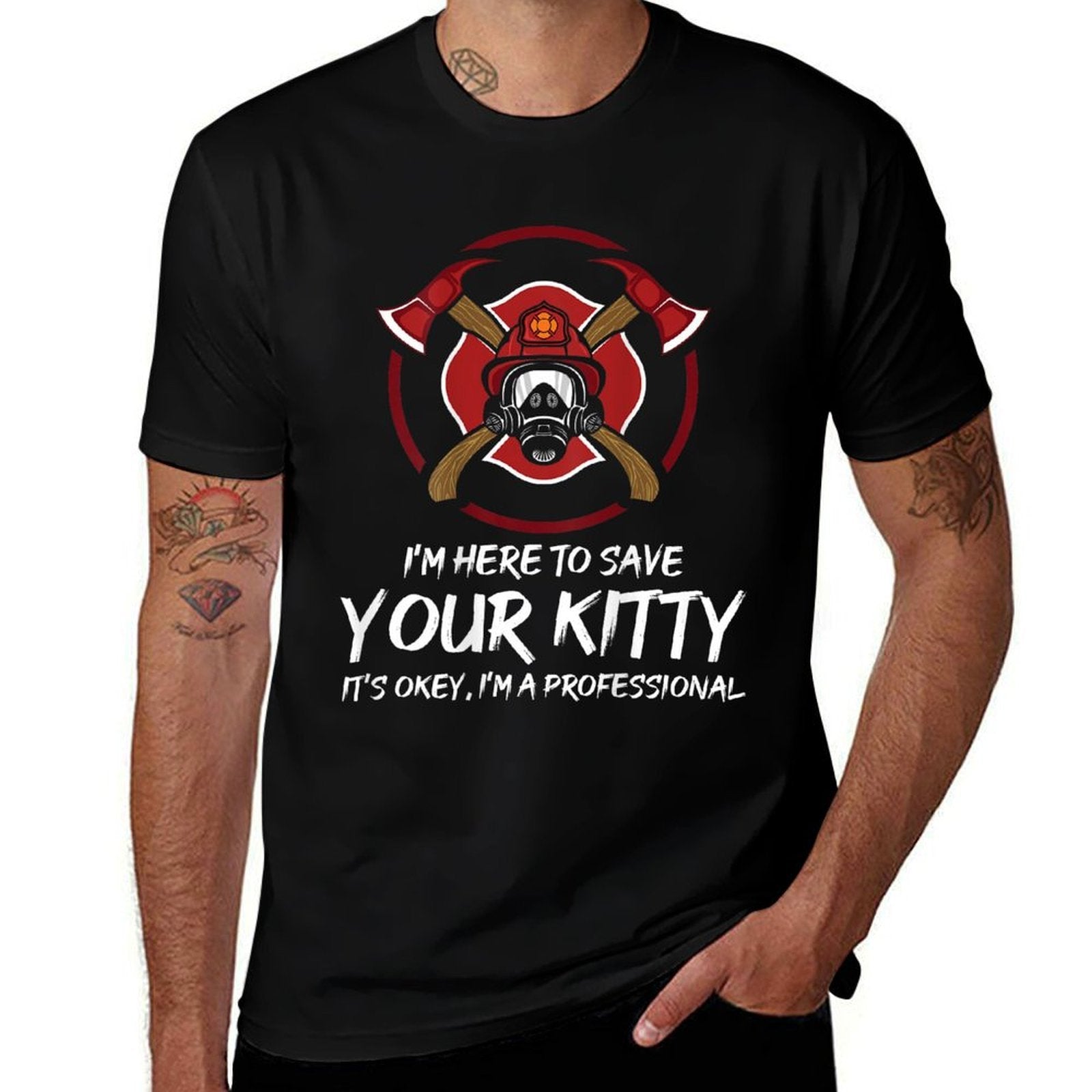 Funny Firefighter Crew Save Your Kitty Proud Fireman  Wrinkle-resistant T-Shirt