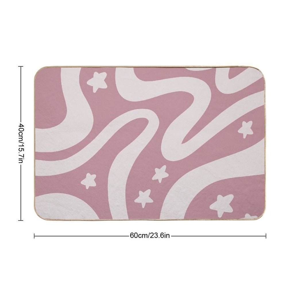 Retro Liquid Swirl & Stars Abstract Pattern Deep Pink  Long-Lasting Bath Mat