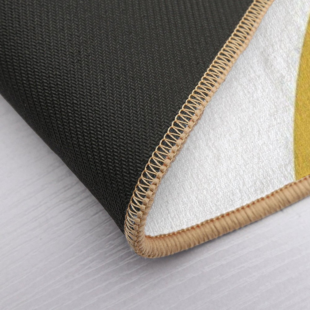 Abstract Geometric Minimalist 2 Navy Blue, Light Mustard Yellow, And White  Long-Lasting Bath Mat