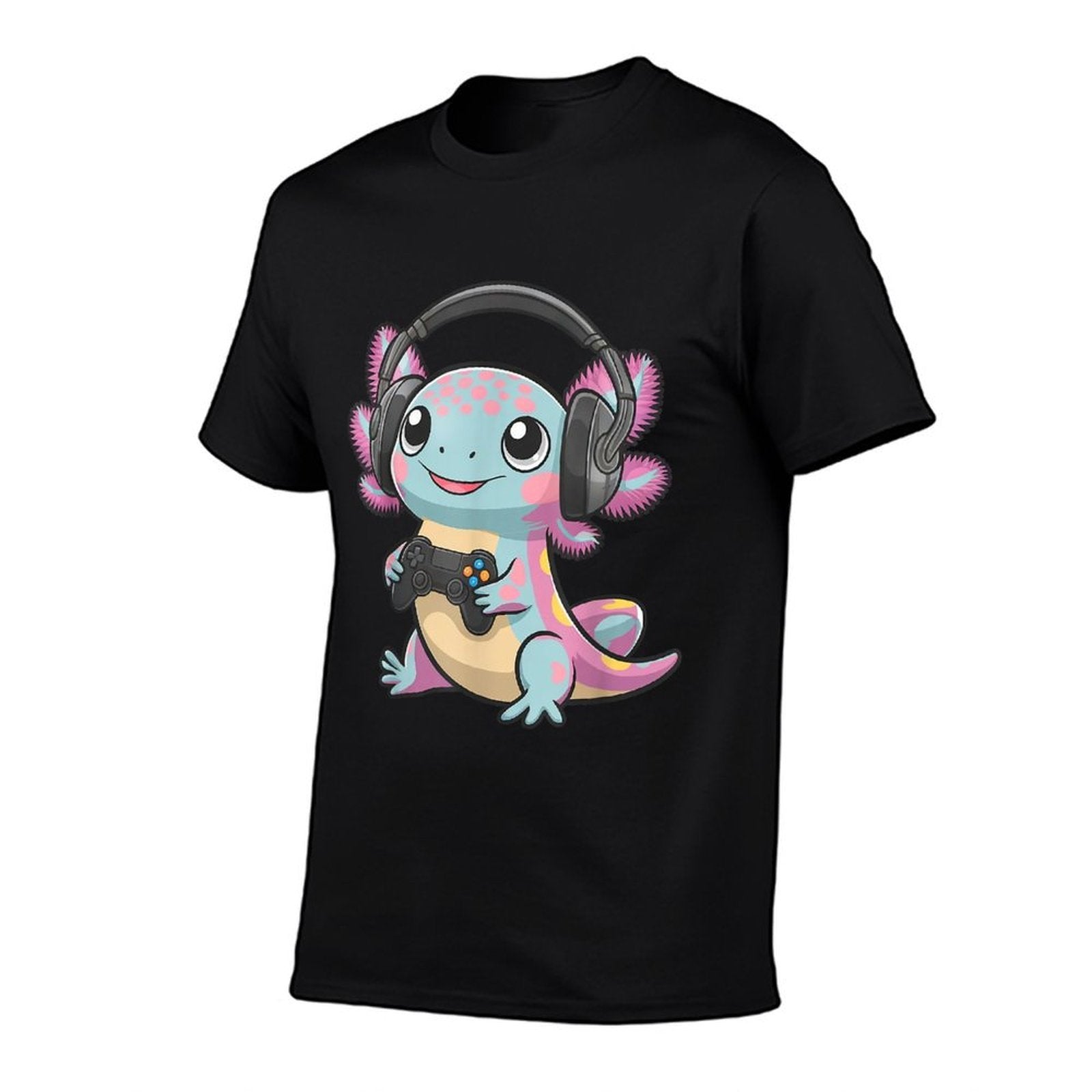 Cute Axolotl Playing Video Games Funny Gaming Axolotl  Rolled Sleeves T-Shirt