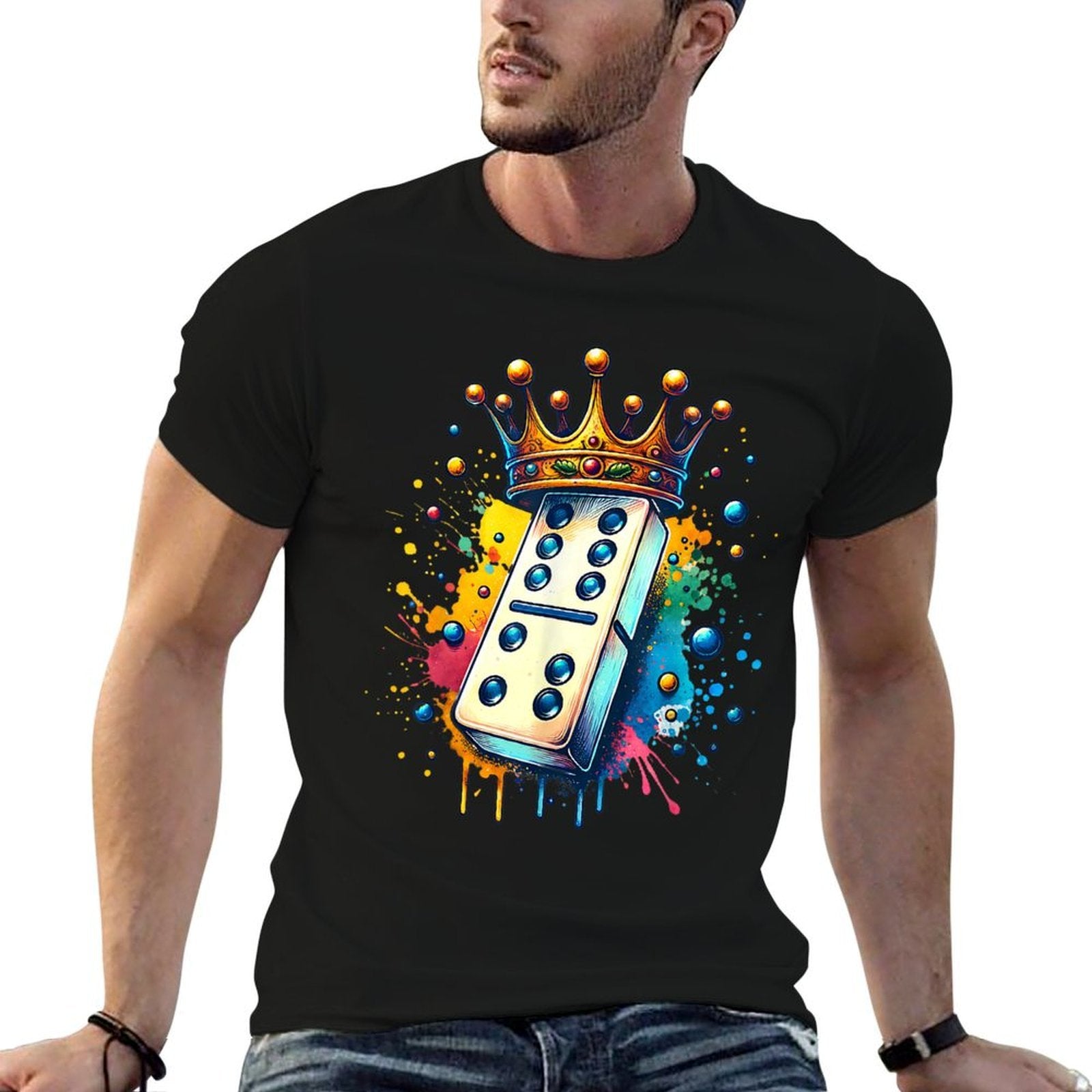 Funny Dominoes King  Board Game Domino Lover Domino Player  Summer-ready Fabric T-Shirt