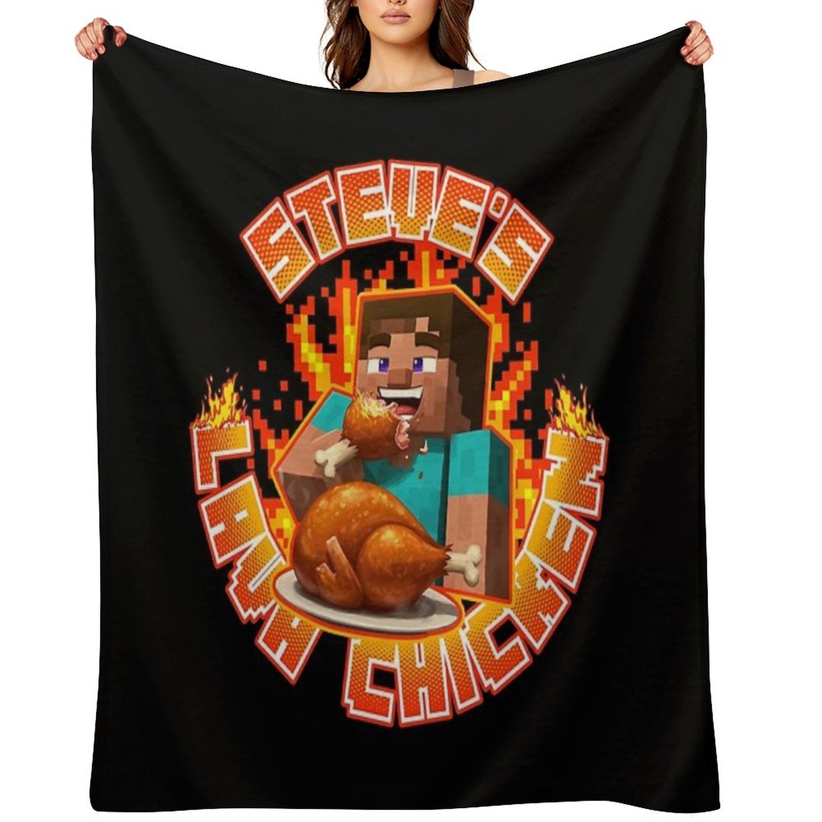 Steves Lava Chicken - Steve Eating Hot Lava Chicken Comfort Throw Blanket