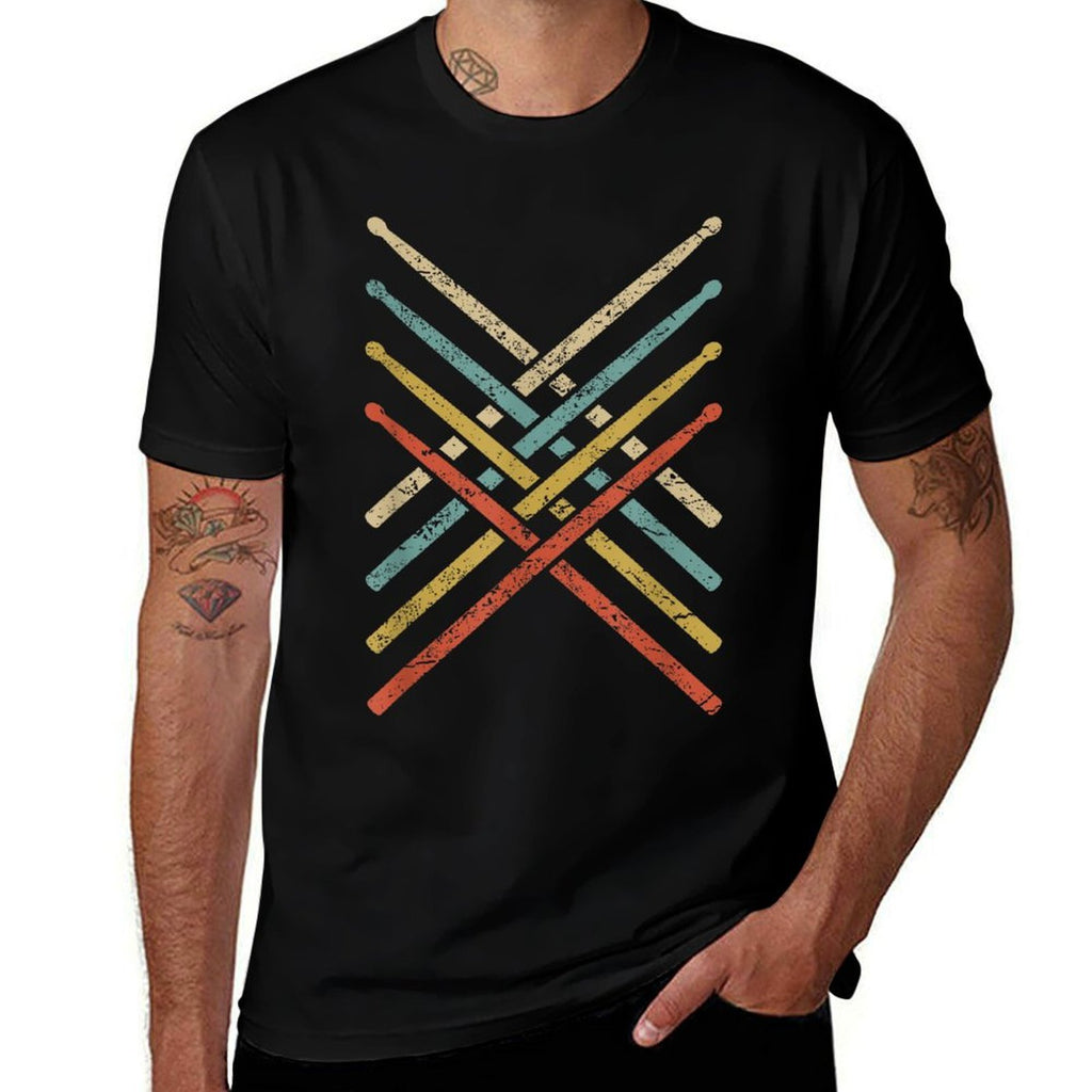 Retro Vintage Drummer 70s 80s Distressed Drum Sticks  Oversized Silhouette T-Shirt