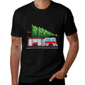 Fire Truck Christmas Tree Xmas Lights Firefighter Holiday  Oversized Silhouette T-Shirt