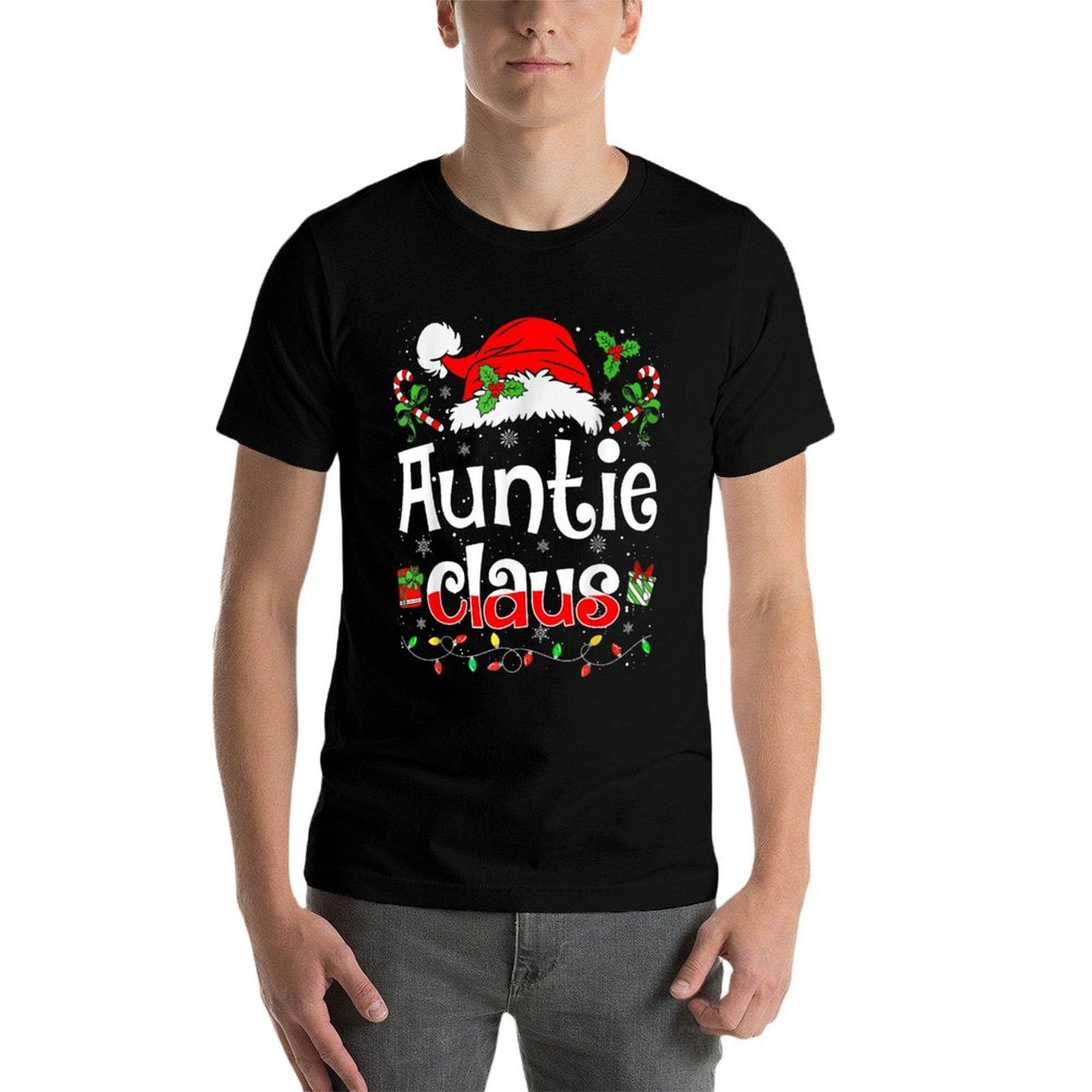 Auntie Claus Christmas Lights Pajama Family Matching  Versatile T-Shirt