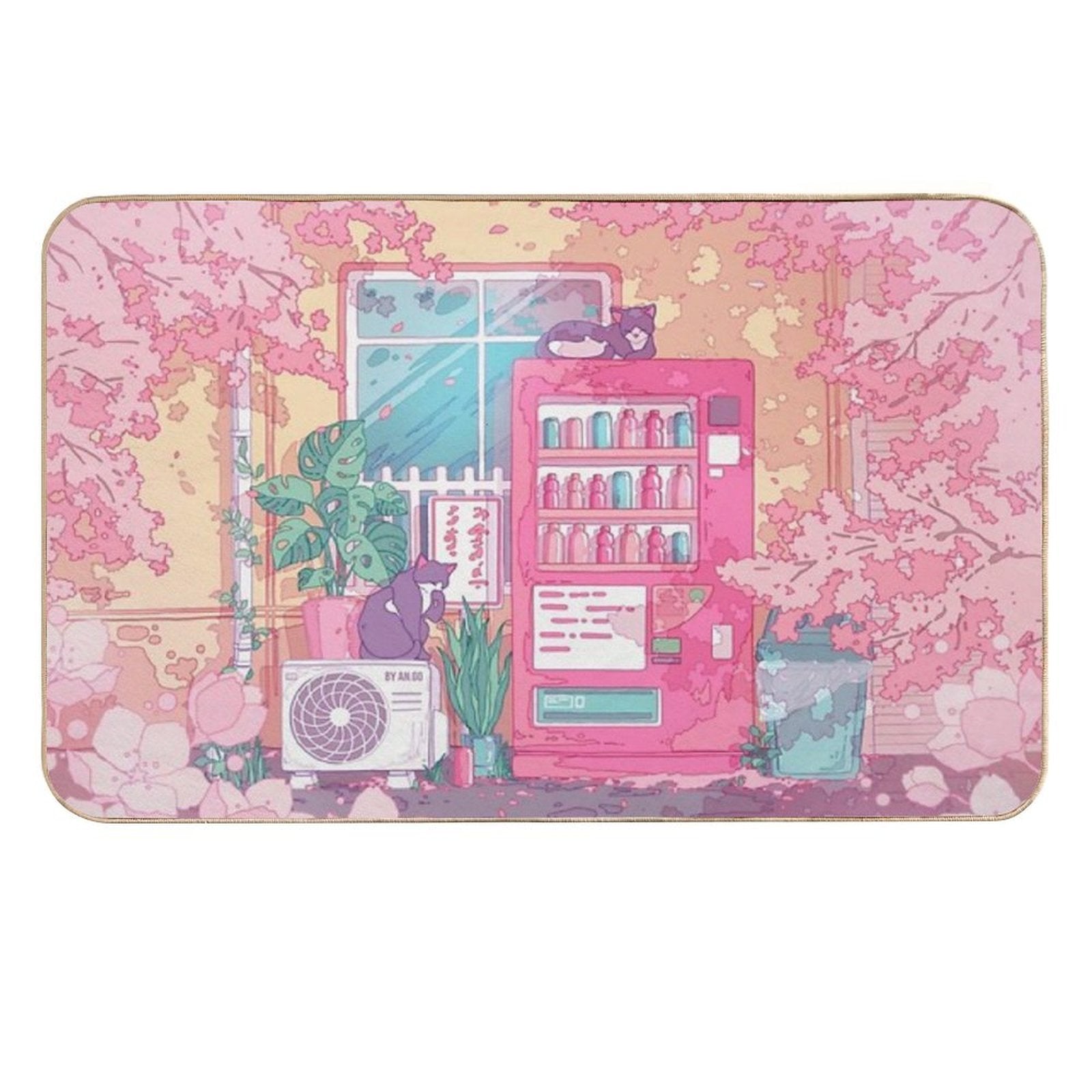 The Stray Cats, Wending Machine And Pink Cherry Blossom Durable Bath Mat