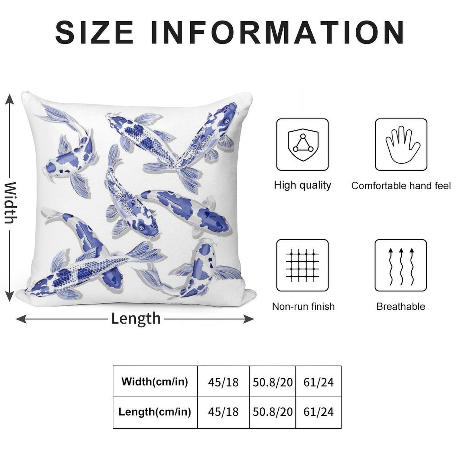 Blue And White Koi Fish Artwork – Zen Wall Decor for Home & Office Soft Decorative Cover Throw Pillow