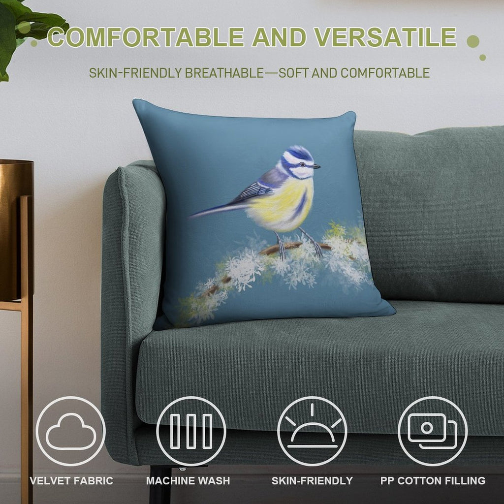 Bluetit Soft Decorative Cover Throw Pillow