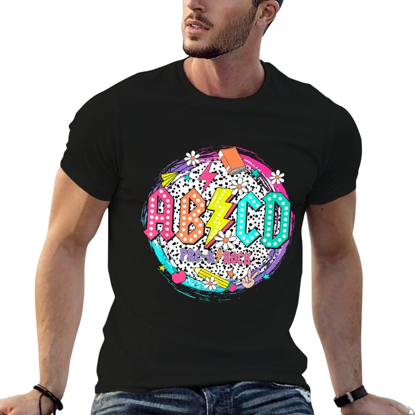 Cute Funny for Prek Teacher ABCD Rock Pre-K Rocks  Polyester Blend T-Shirt