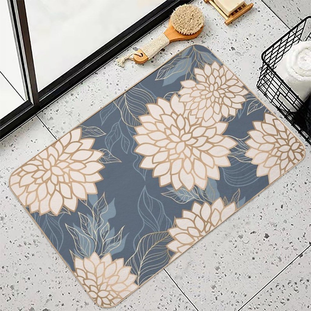 Floral Aesthetic in Navy, Ivory And Gold Durable Bath Mat