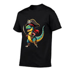 Funny Halloween Boys Kids Toddlers Dinosaur Trex Pirate  Rolled Sleeves T-Shirt