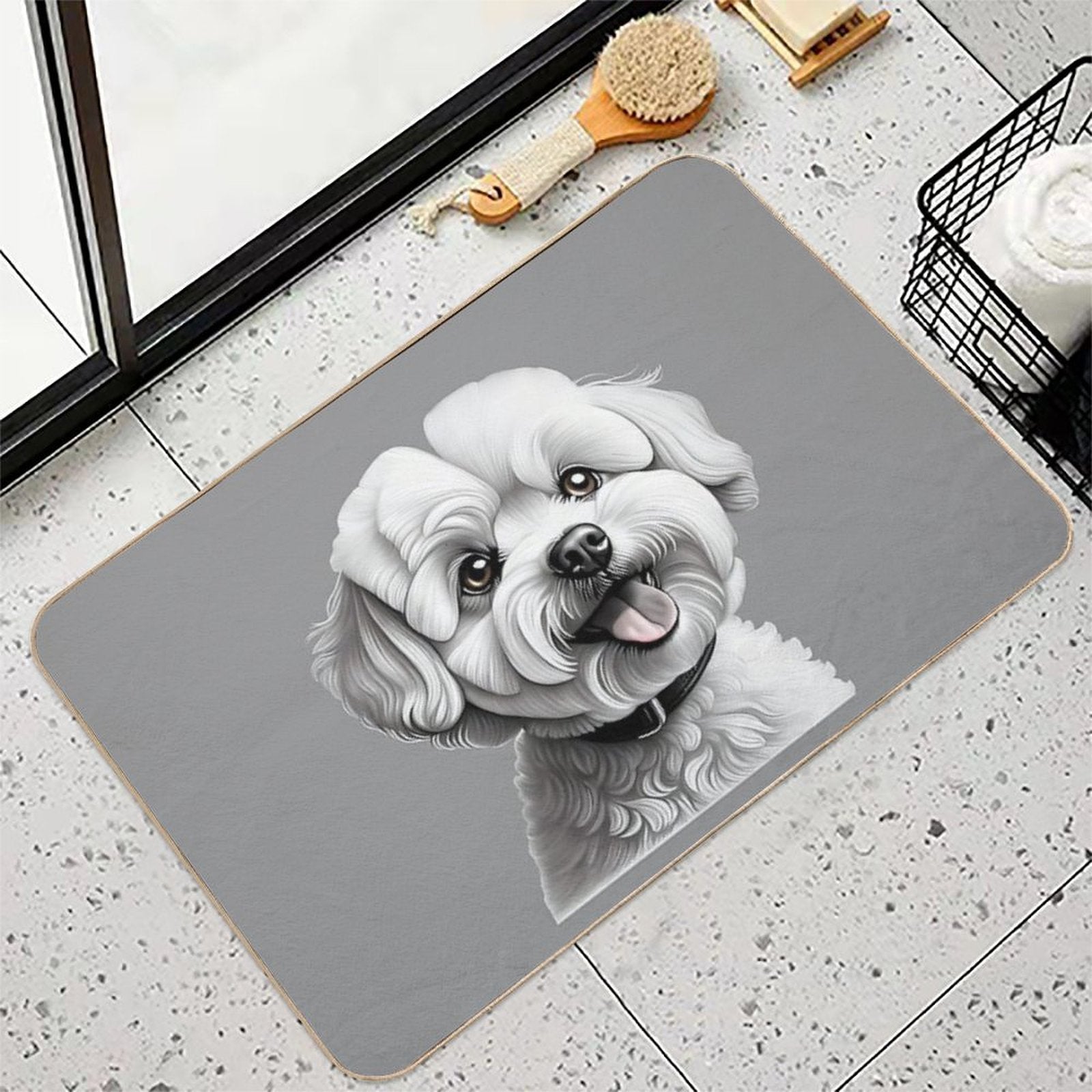 Bichon Frise Dog  Stain-Proof Bath Mat