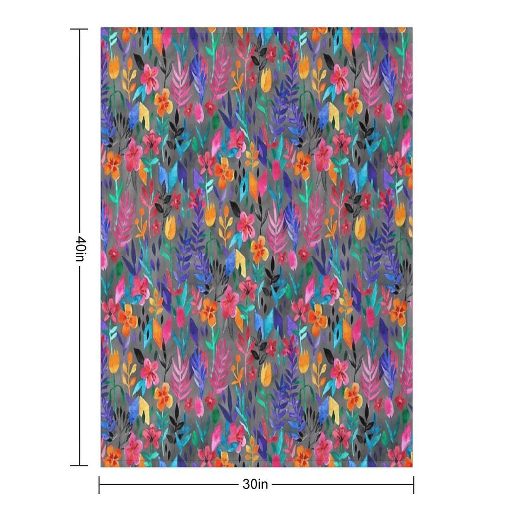 Popping Color Painted Floral on Grey Lightweight Throw Blanket
