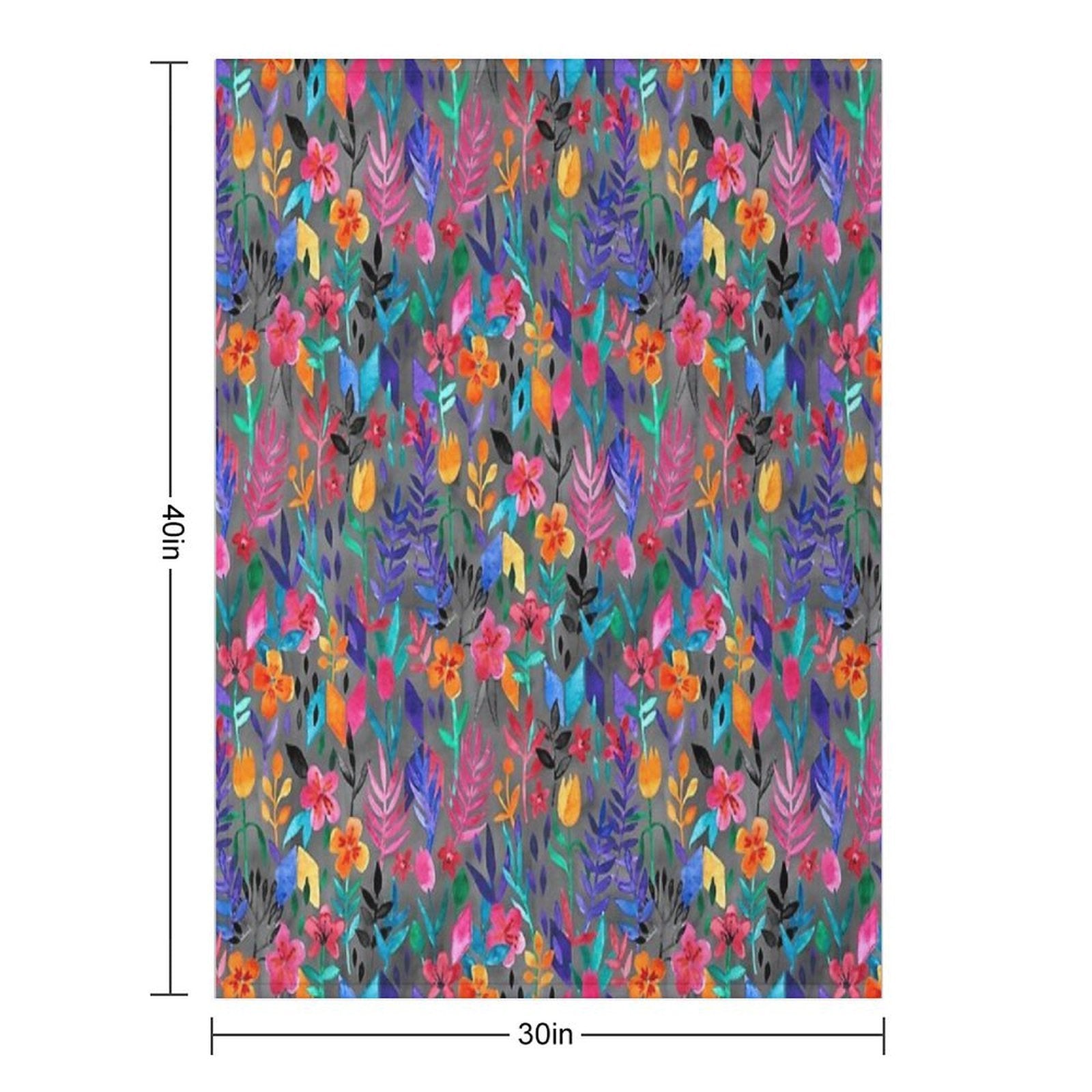 Popping Color Painted Floral on Grey Lightweight Throw Blanket