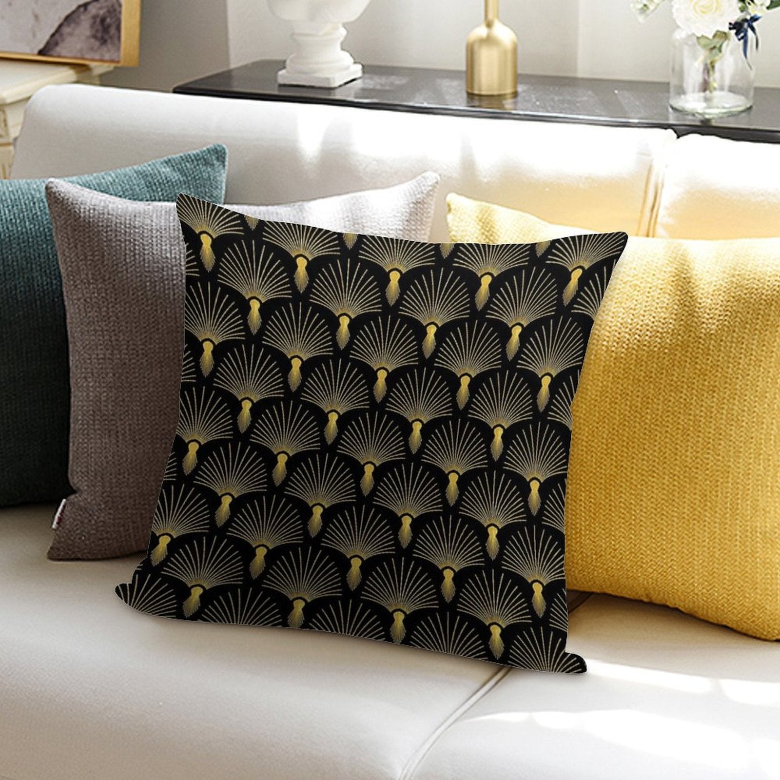 Vintage Hollywood Elegant Golden And Black Art Deco Soft Decorative Cover Throw Pillow