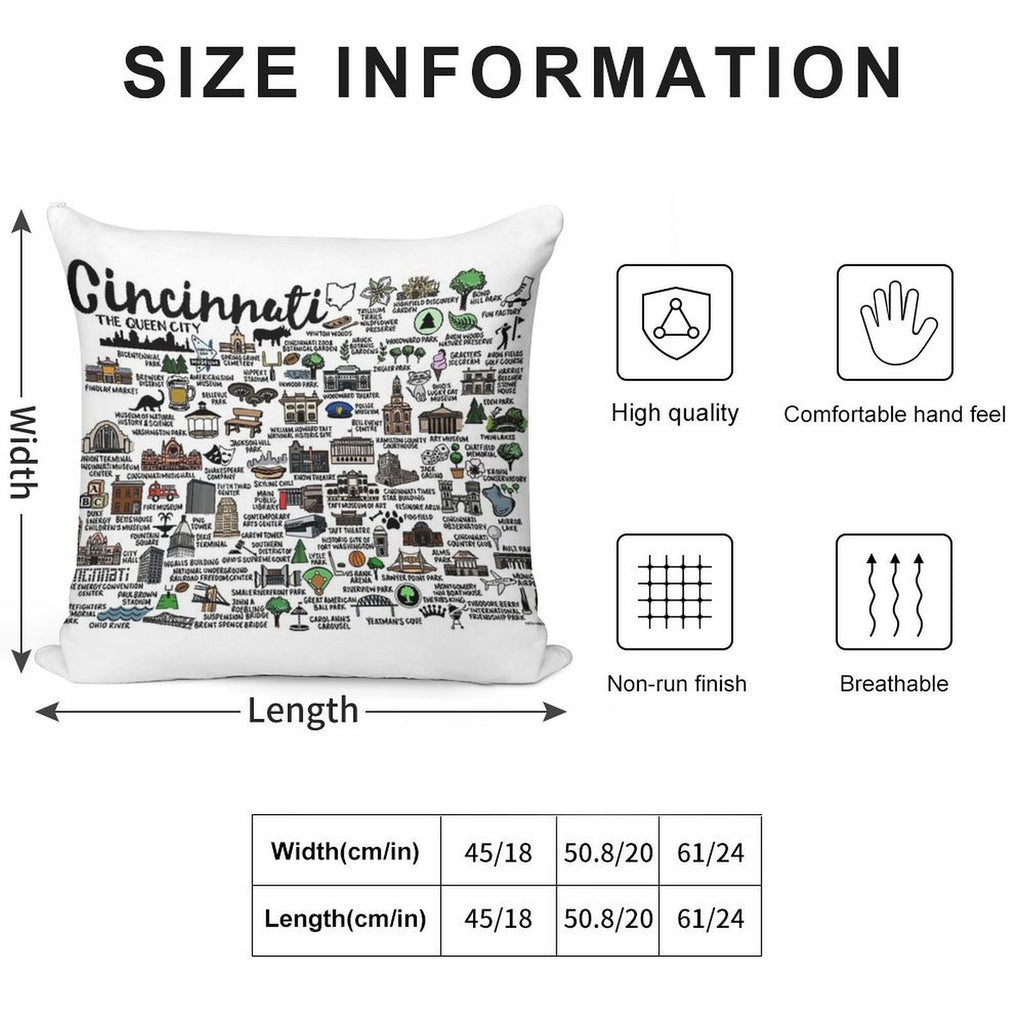 Cincinnati Ohio Map Soft Skin-Friendly Throw Pillow