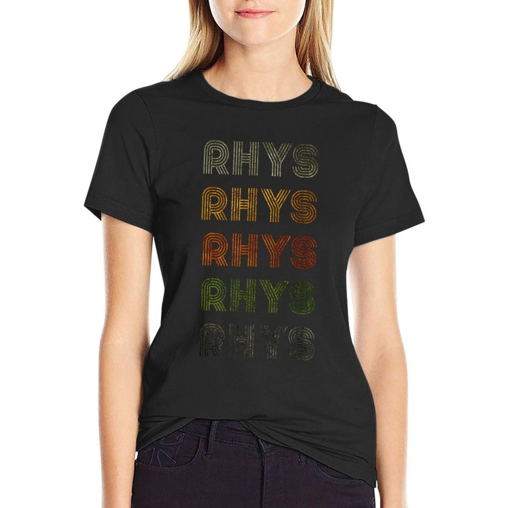 Love Heart Rhys GrungeVintage Style Black Rhys  Ribbed Collar T-Shirt