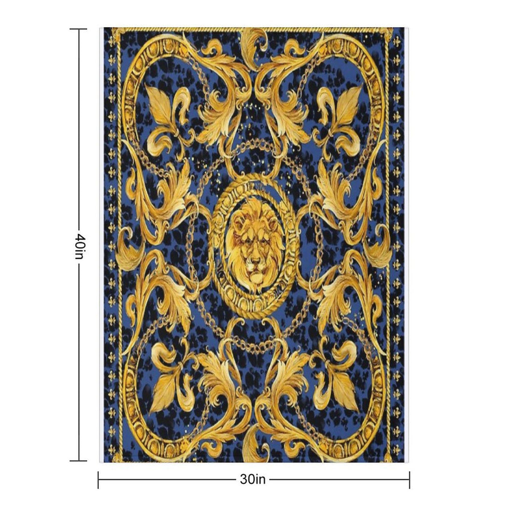 Golden Lion And Damask Ornament. Eco-conscious Throw Blanket
