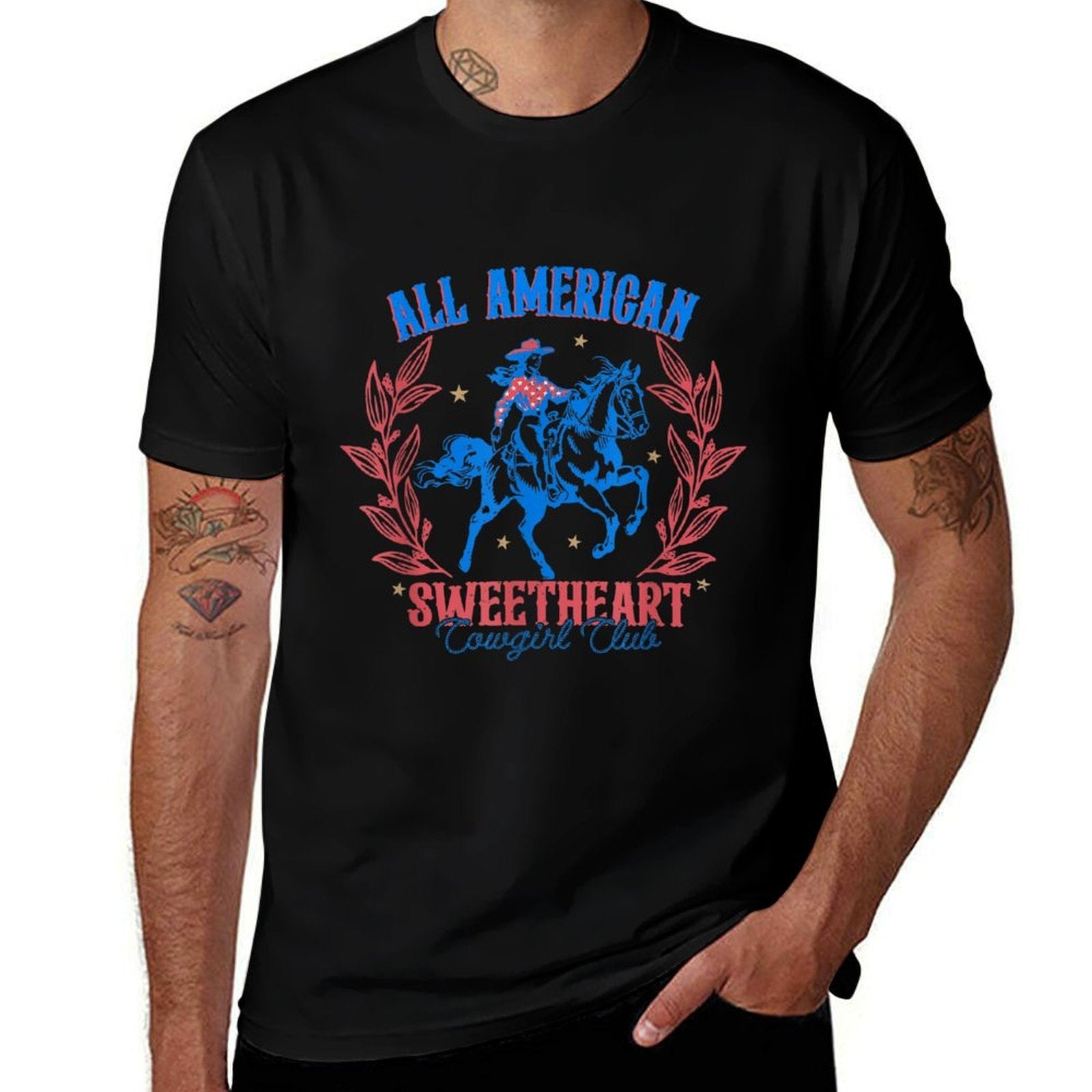 All American Cowgirl Sweetheart Club 4th Of July Western Comfortable T-Shirt