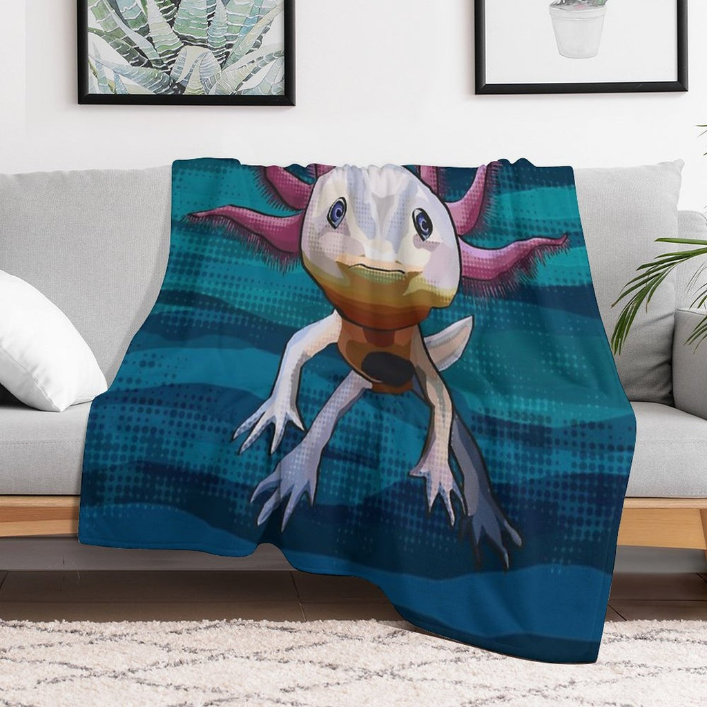 Axolotl with Water Background Machine-washable Throw Blanket