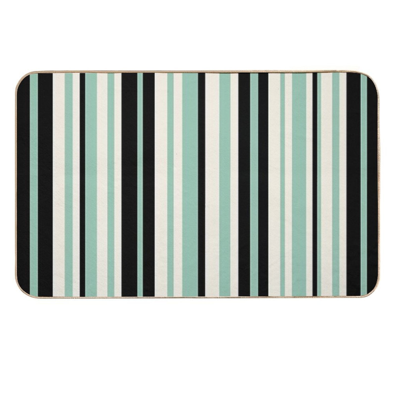 Vertical Retro Stripes in Mint Green, Black, And Cream  Easy To Clean Bath Mat