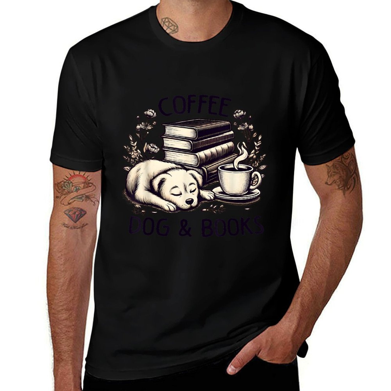 Funny Cute Coffee Dog Books Lover Gift Idea Women Men Kids  Vintage-inspired T-Shirt