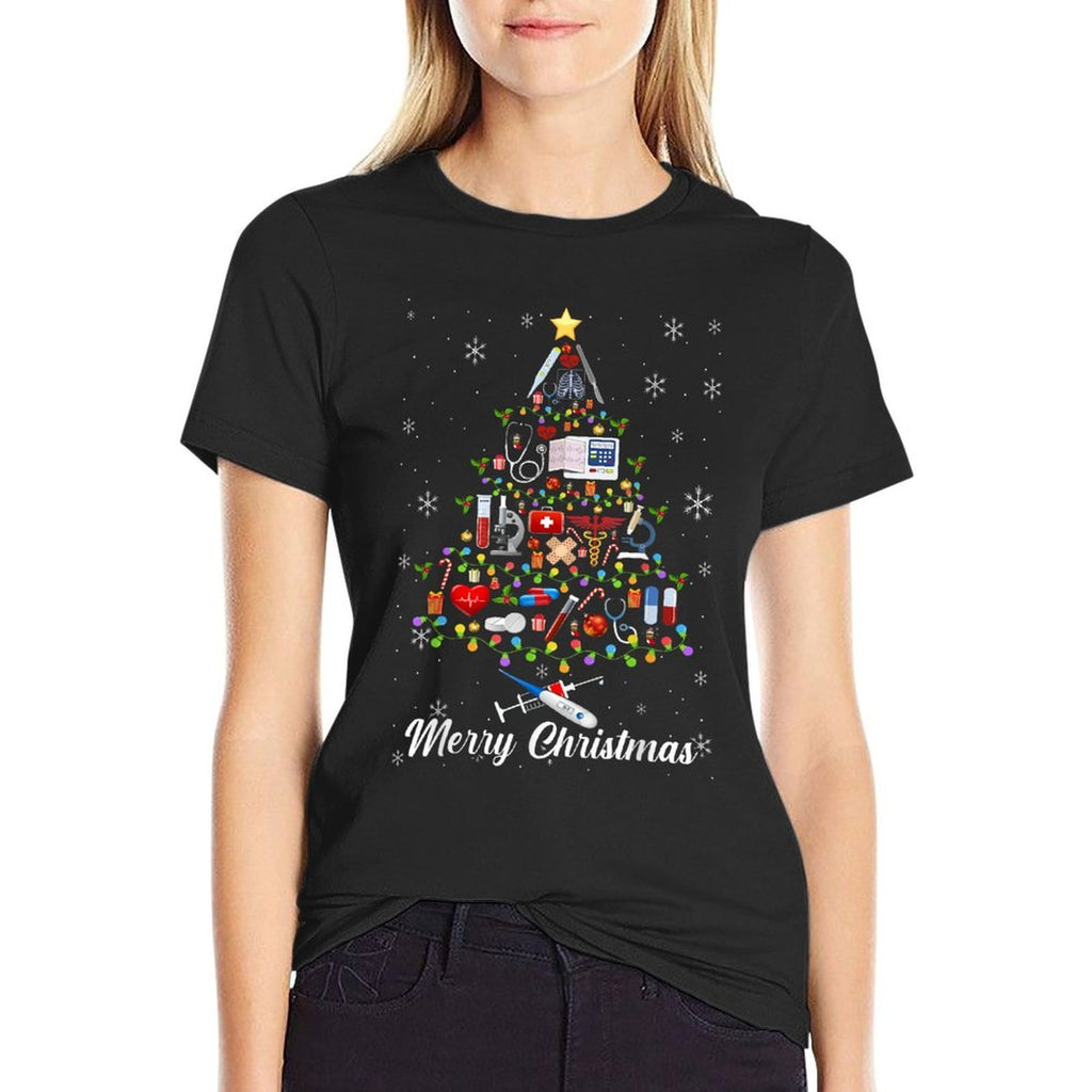 Stethoscope Christmas Tree Nurse Nursing Scrub Top Christmas  Eco-friendly Material T-Shirt