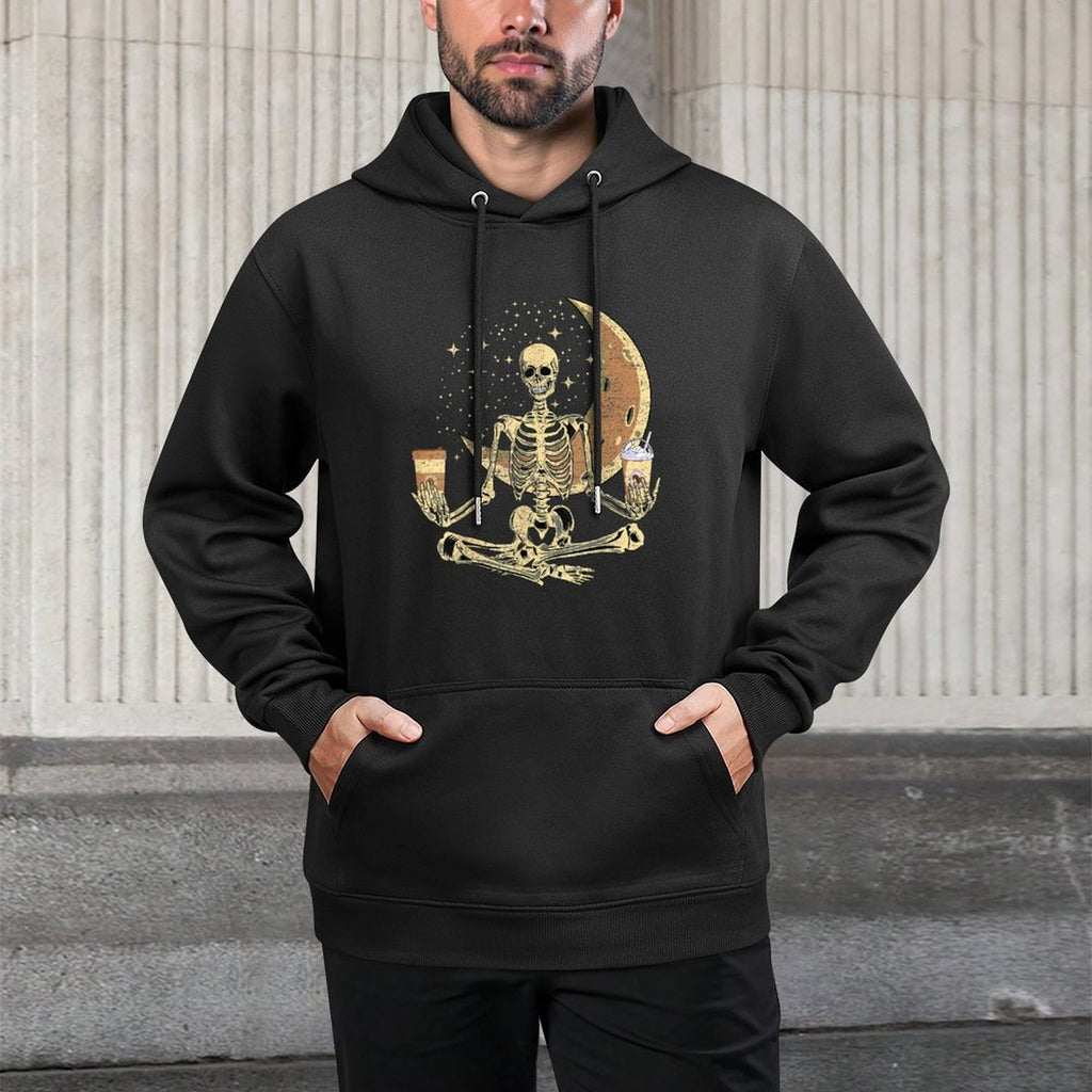 Funny Skeleton Doing Yoga And Drinking Coffee For Halloween Pilling-Resistant Hoodie