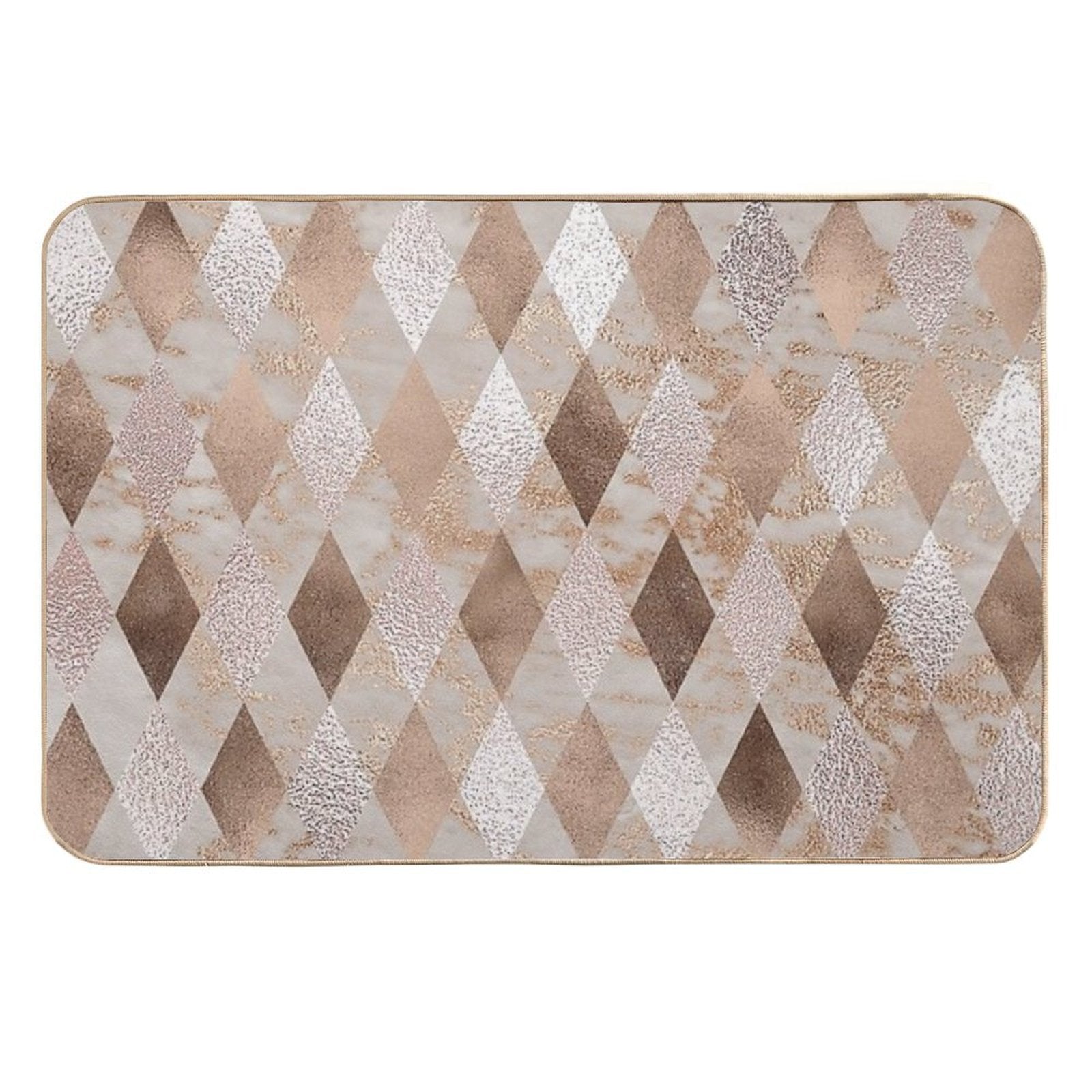 Small Copper And Blush Rose Gold Marble Argyle  Stain-Proof Bath Mat