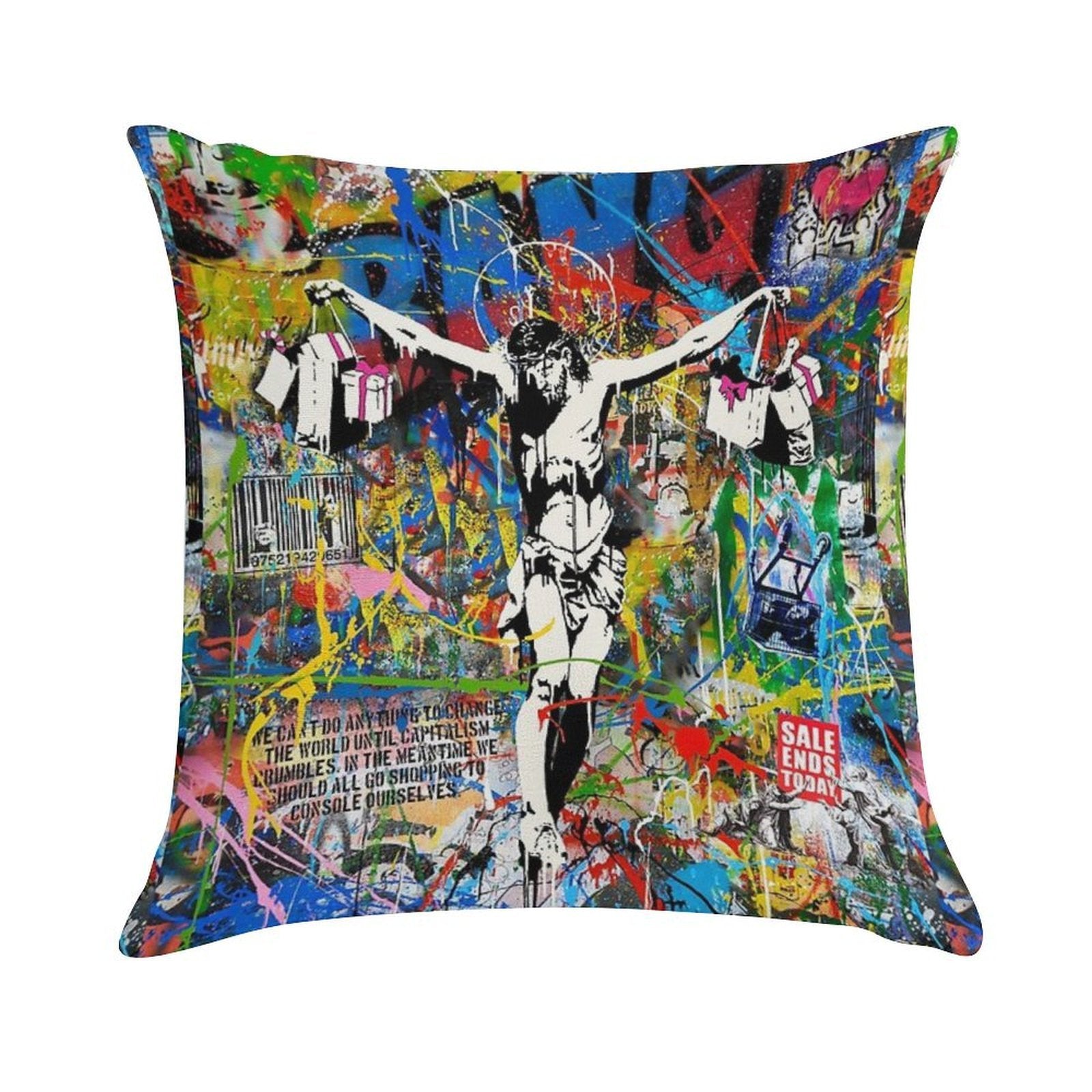 Banksy Shopping Jesus Pop Street Art Mashup Soft Skin-Friendly Throw Pillow