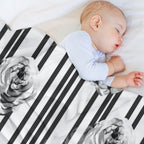 Monochrome Roses & Stripes – Modern Black And White Floral Art Quick-dry Throw Blanket