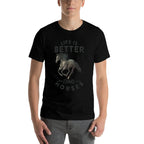 Life Is Better With Horses Funny Horseback Riding - Unisex-Adults, Grey, Small,,, Letter Print, Crew Neck, Classic Fit, Pull On,  Eco-friendly Material T-Shirt