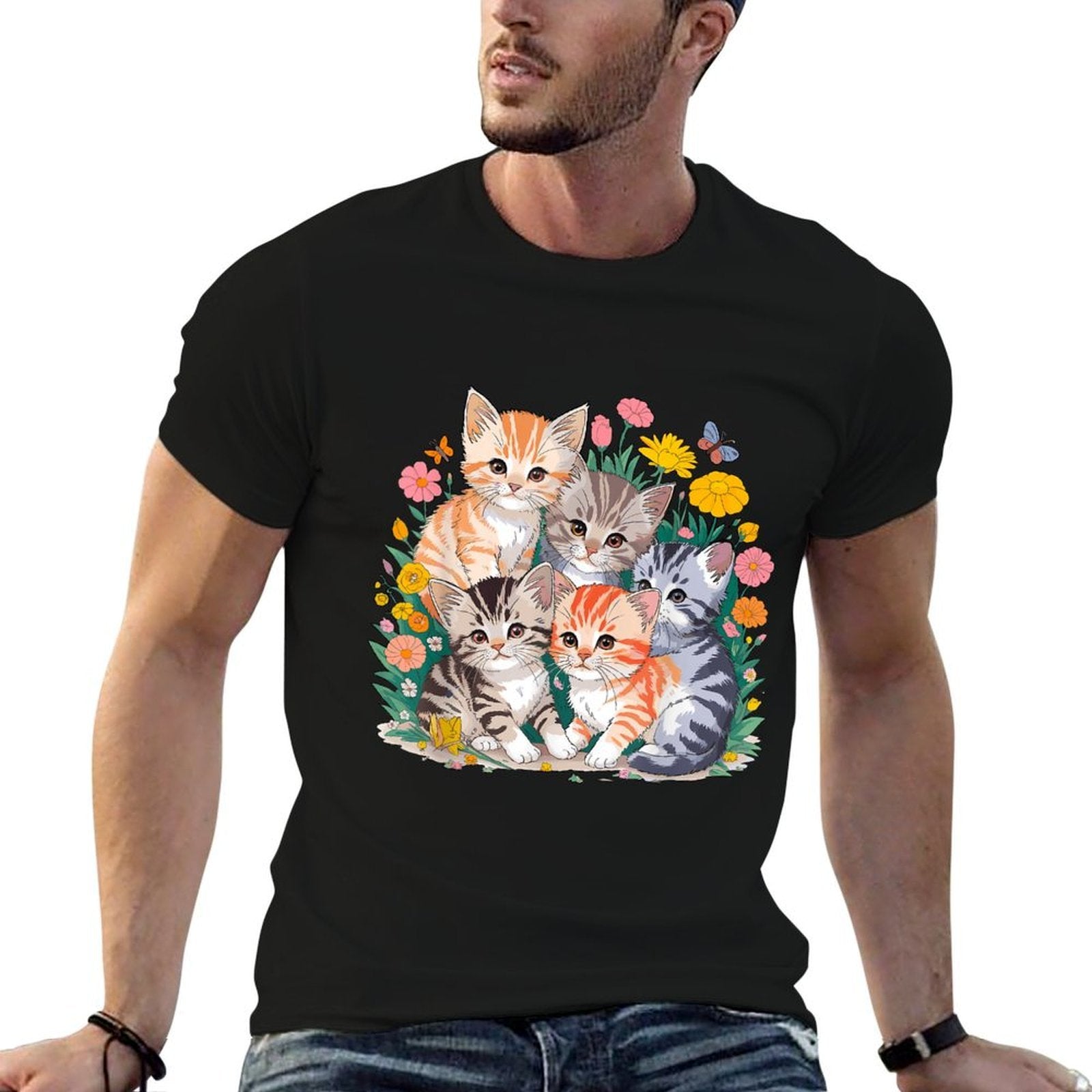 Kittens Floral Cat Men Women Girls Kids  Trendy Pattern T-Shirt