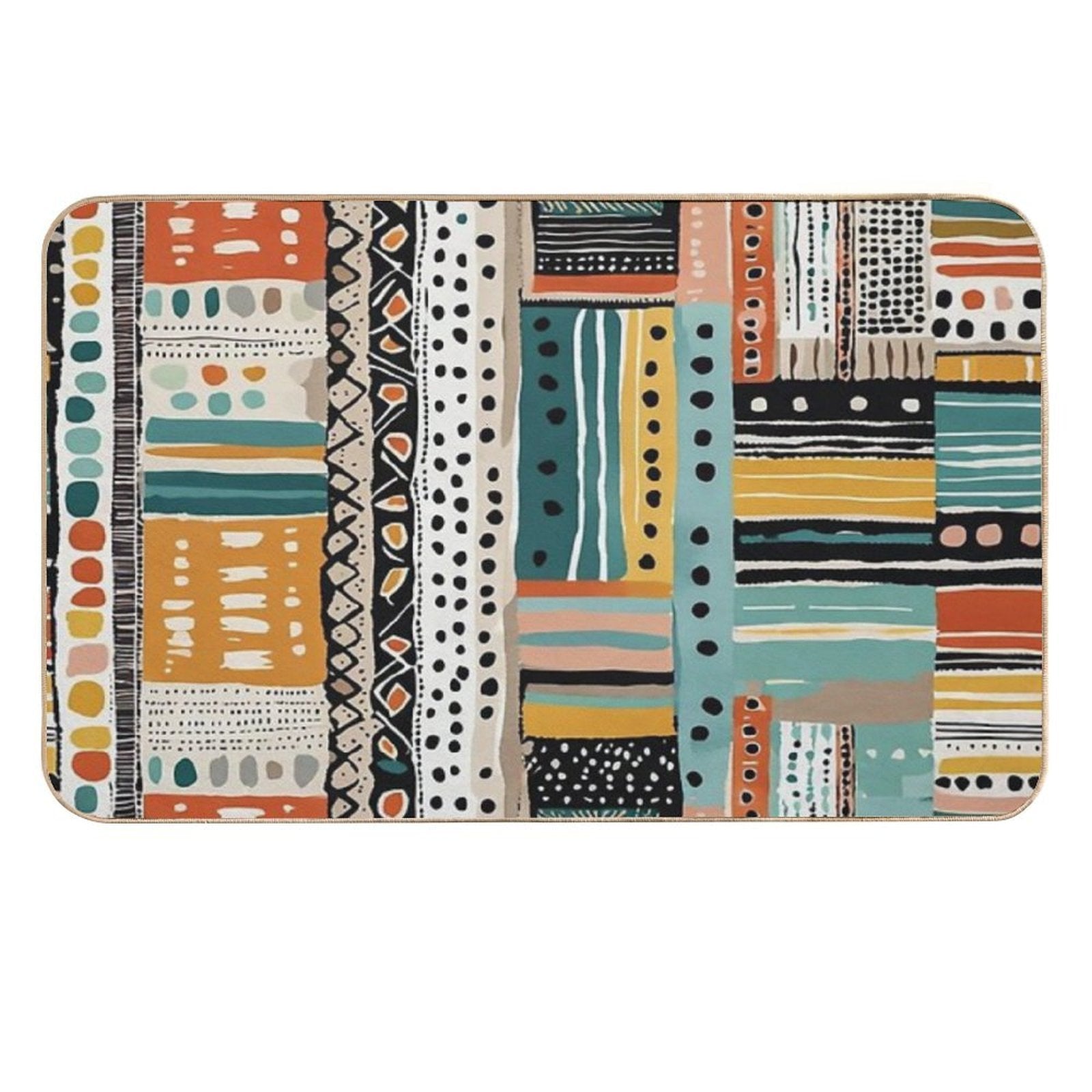 Traditional Kilim Indian Pattern, Ethnic Geometric Abstract Scandinavian Design in Watercolor Painting  Versatile Bath Mat