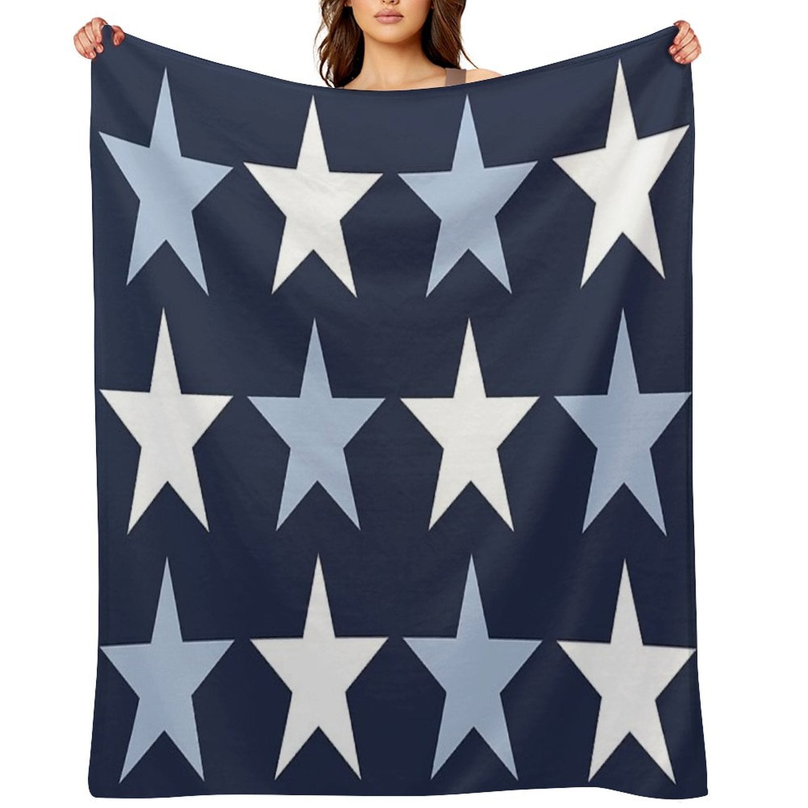 Large ALICE BLUE, WHITE And  NAVY BLUE STARS Premium Throw Blanket