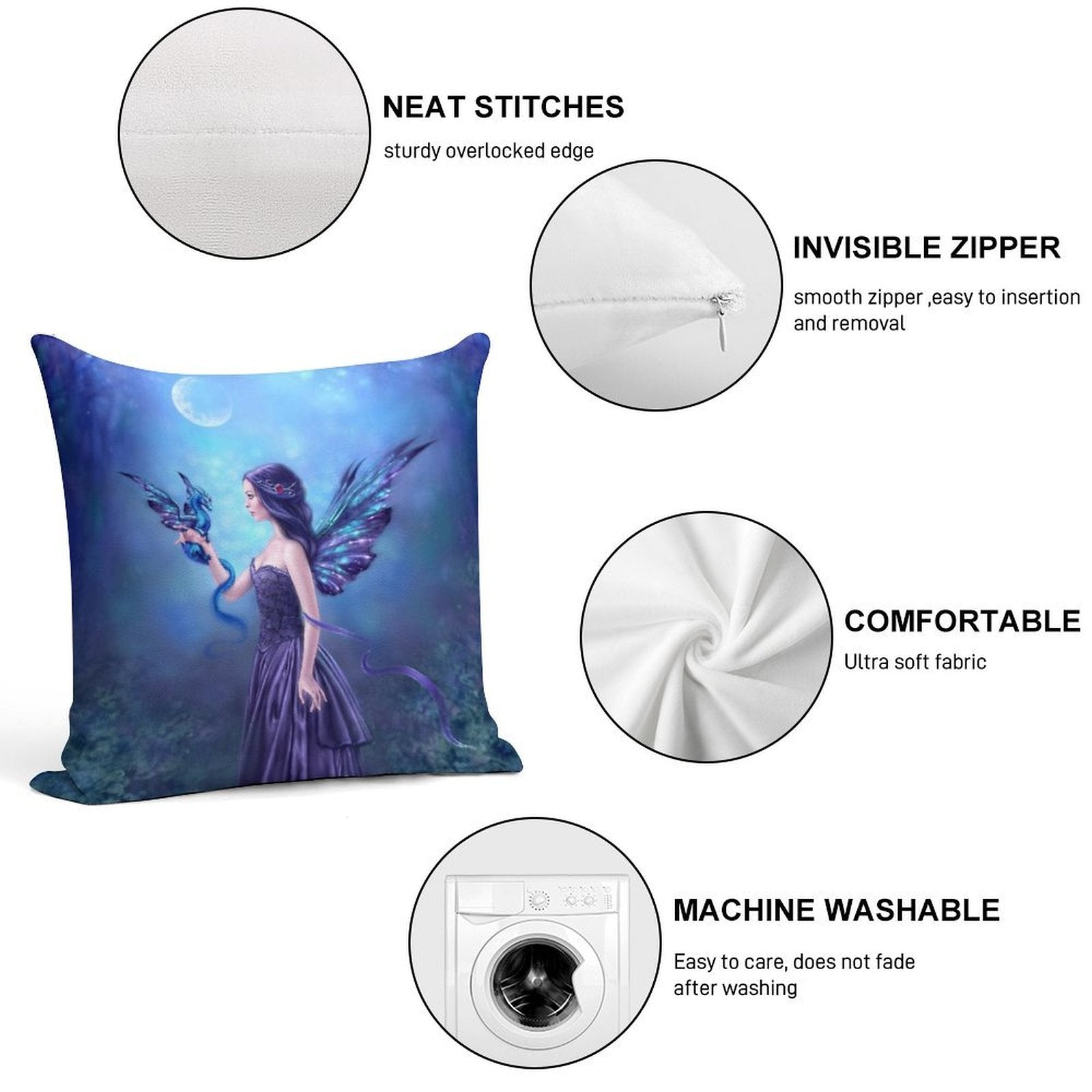 Iridescent Fairy & Dragon Soft Washable Throw Pillow