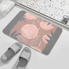 Botanical Leaf Pattern in The Colours Peach, Mauve, White And Blue  Stain-Proof Bath Mat