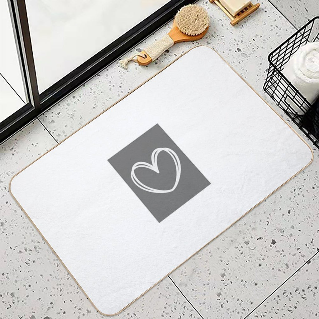 Grey And White Heart  Absorbent Bath Mat